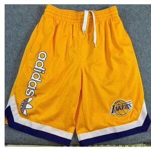 Adidas Los Angeles Lakers NBA Shorts Mens Yellow Mesh Trefoil Basketball Medium